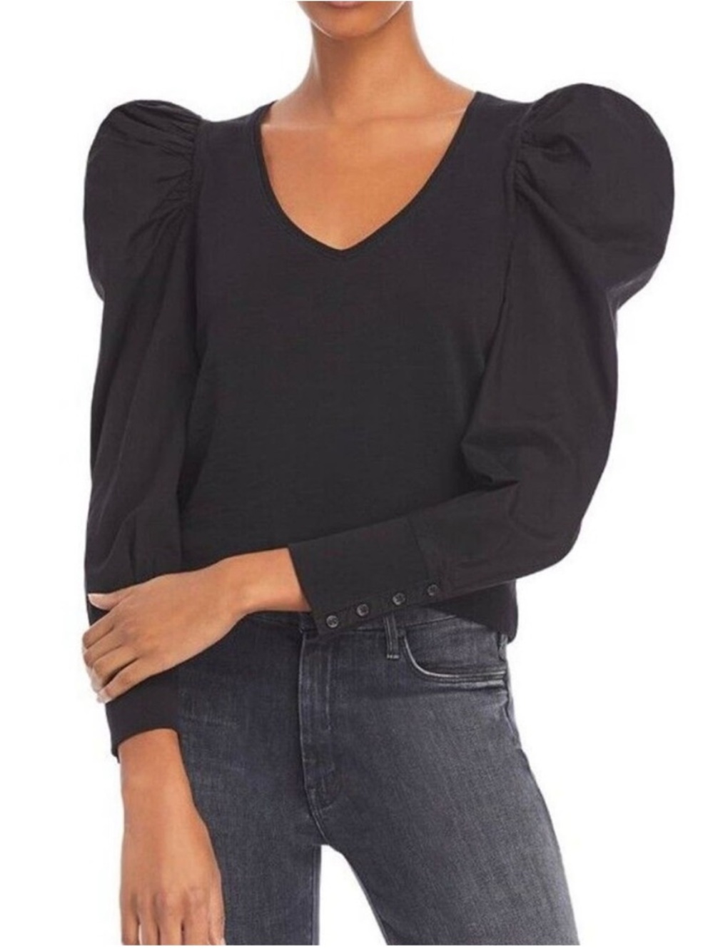 Nation Ltd V Neck Jenna Puff Sleeve Cotton Blouse Size M